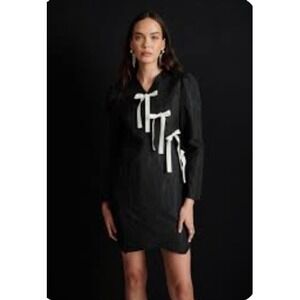 GHOSPELL Ducie Bow Wrap Mini Dress Size M+ Long Sleeve Texture Feminine Coquette